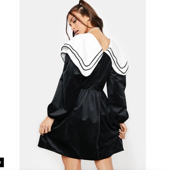 SIster Jane Oversized Collar Velvet Smocked Mini Dress - Picture 2 of 5